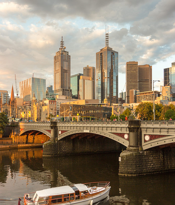 Skyscraper City of Melbourne skyline from the Gate Bridge