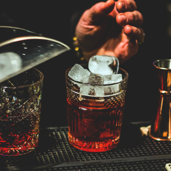 americano cocktail with ice in a small glass