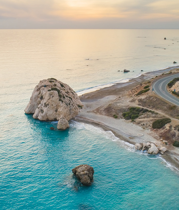 Petra Tou Romiou beach views from the coast