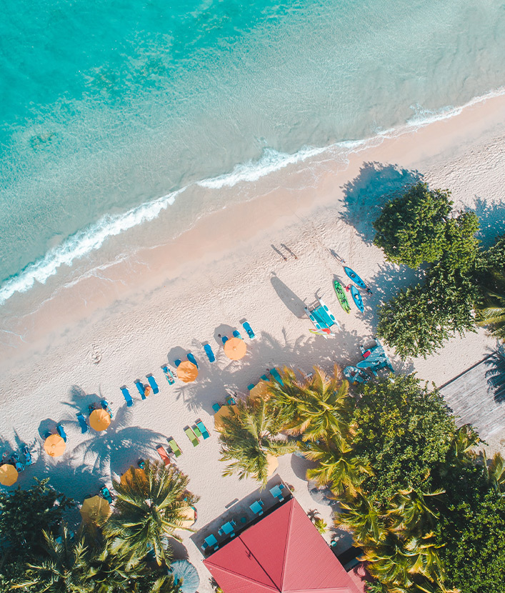 Drone shot of beach in Grenada
