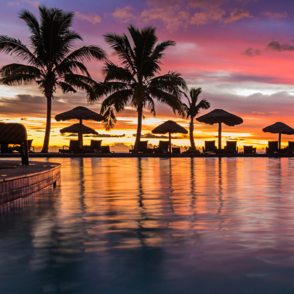 sunset at a resort on fiji island