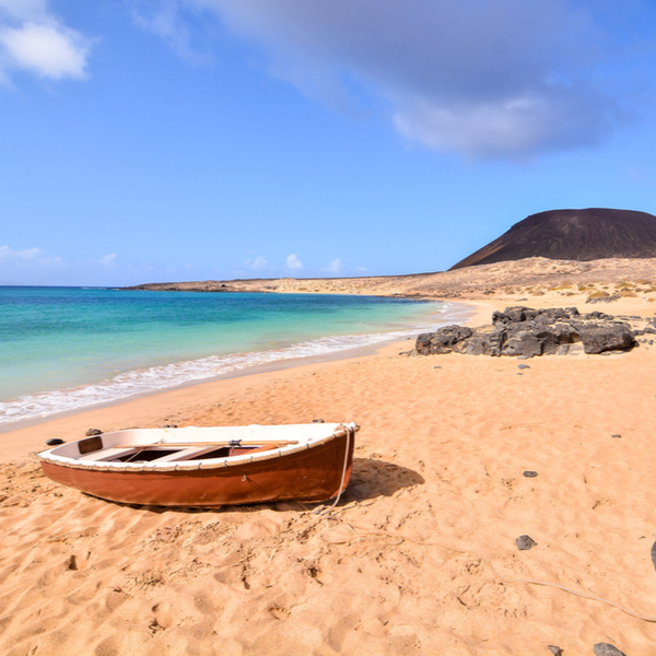 view of sea and boat at La Graciosa lanzarote