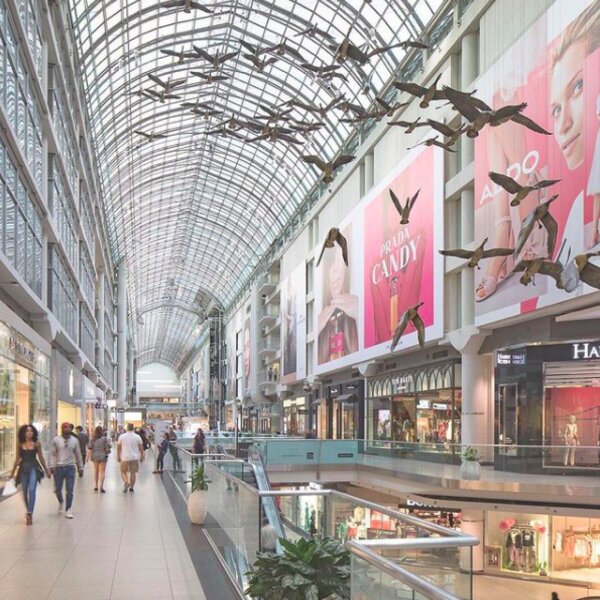 bird art piece in toronto shopping mall