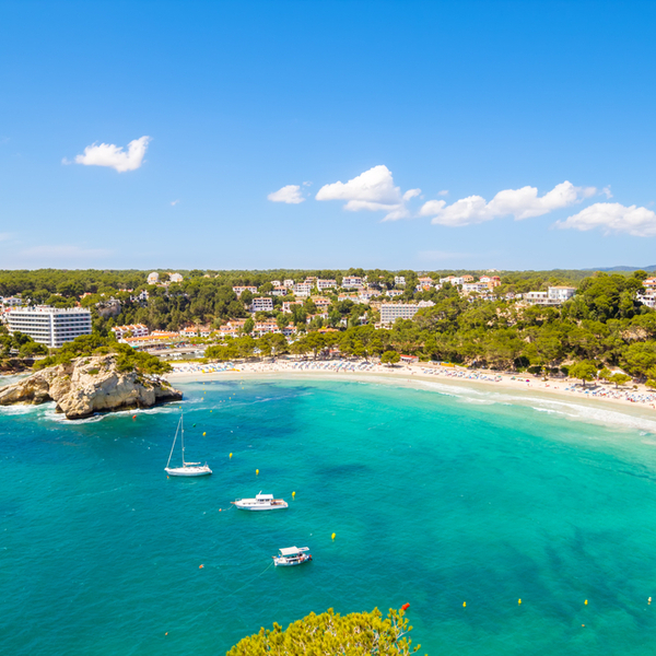 aerial view of Cala Galdana beach in menorca