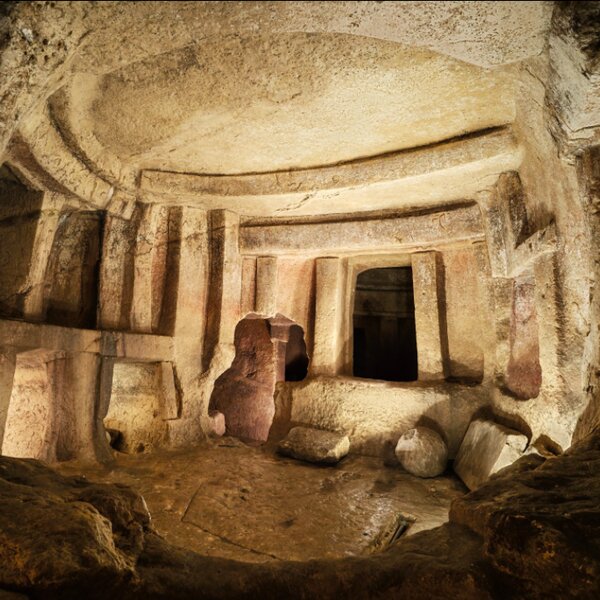 exploring the underground chambers of Hal Saflieni Hypogeum in malta