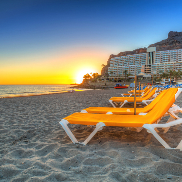 deck chairs on Taurito beach in gran canaria