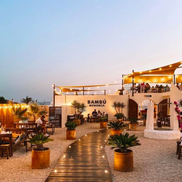 evening at cool beach bar in menorca