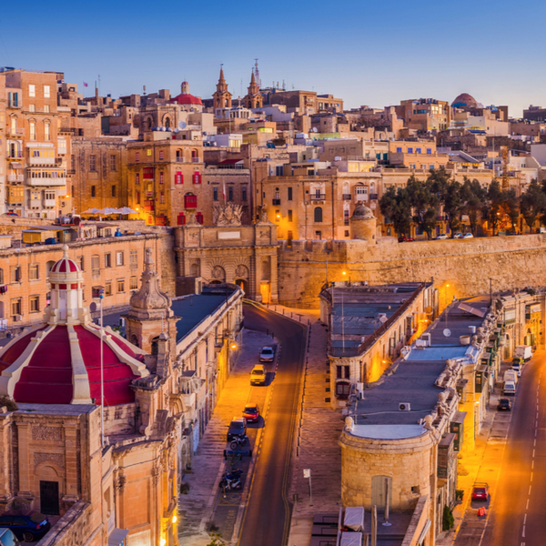 historic streets of valletta at night