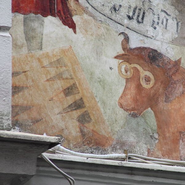 backgammon cow painting on a wall in vienna