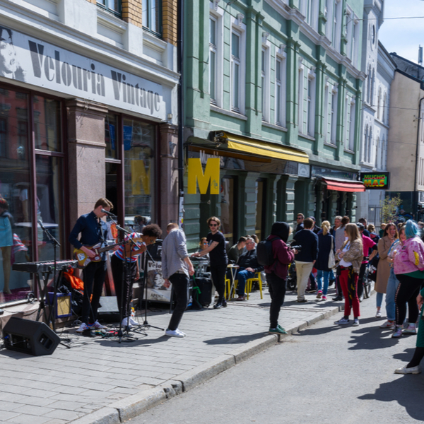 people watching a live band in the Grünerløkka area of oslo