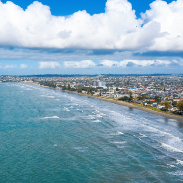 aerial view of Orewa beach in new zealand