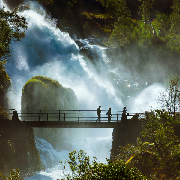 Waterfall near Briksdal glacier norway