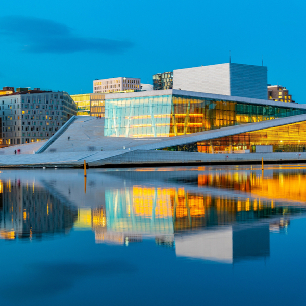 view of oslo opera house at night