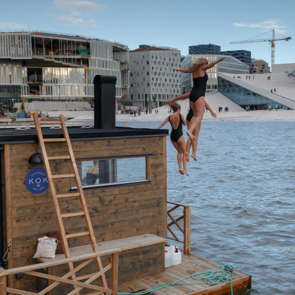 people jumping into water after being in the sauna in oslo