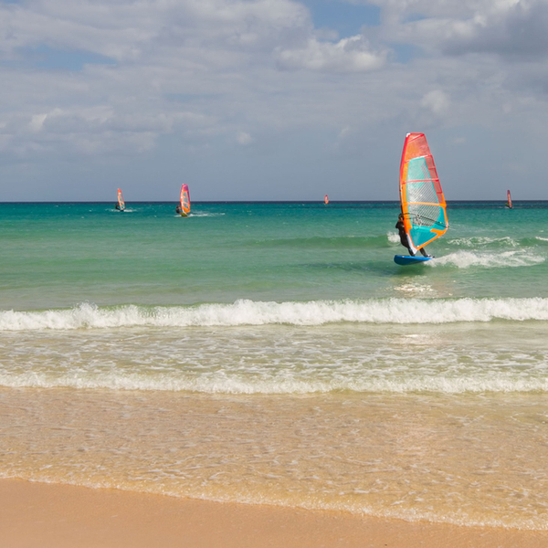 windsurfers on the beach at costa calma in furteventura