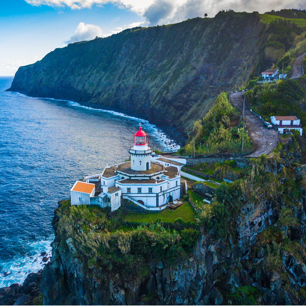 lighthouse overlooking the sea on Faial island in the azores