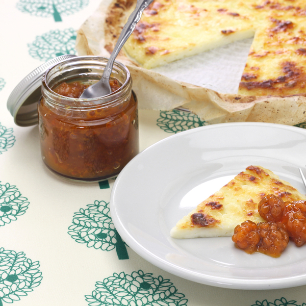 finnish squeaky cheese with cloudberry jam in lapland