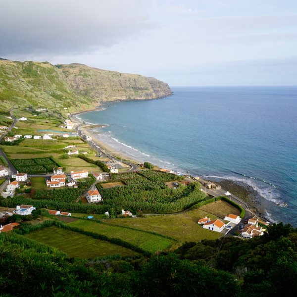 view of village and Praia Formosa beach in the azores