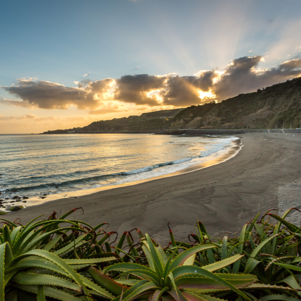 Praia da Amora at sunset on sao miguel island in azores