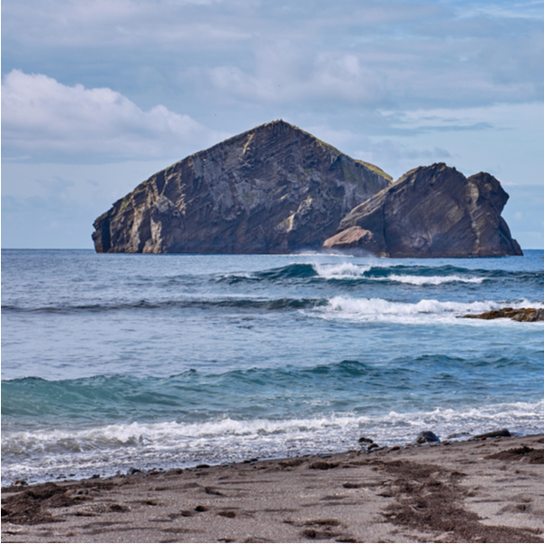 sandy beach of Praia dos Mosteiros in the azores