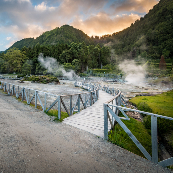 view of bridge over the thermal lake in furnas, the azores