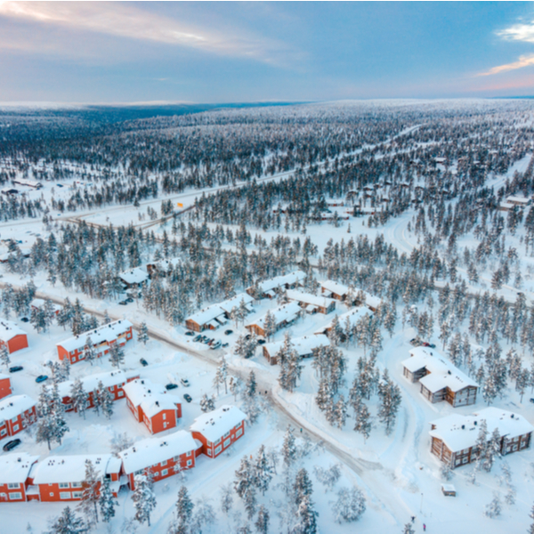 aerial view of lapland in winter