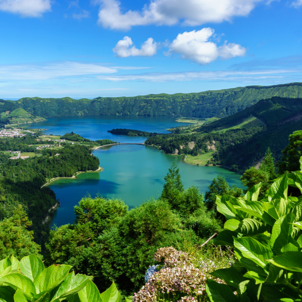 view of the crater on Sao MIguel island in the azores