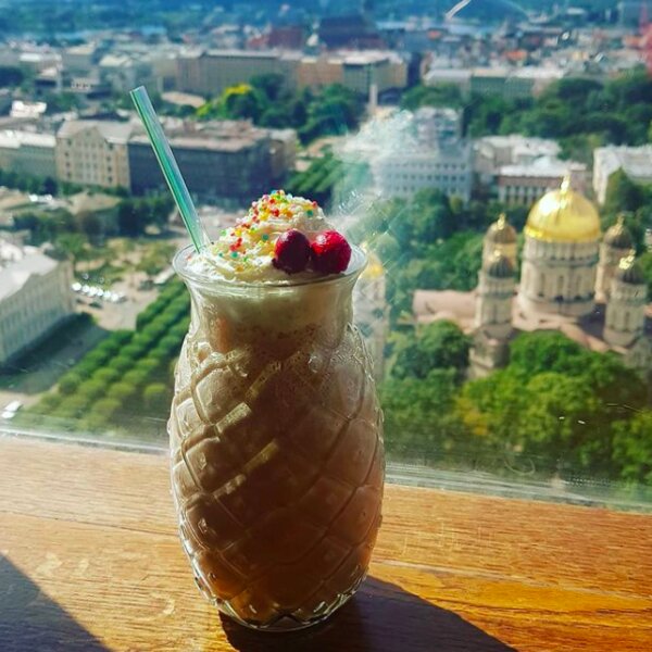 cocktails with a view over riga from sky bar