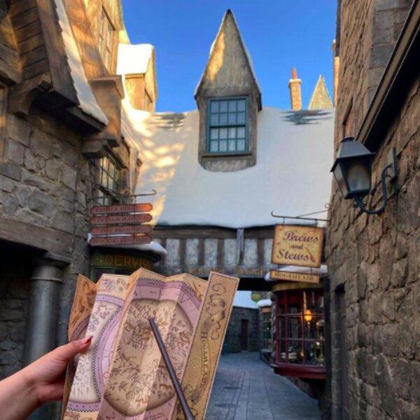 person exploring harry potter attraction in los angeles