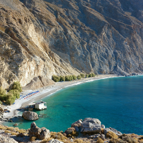 mountain backed beach on crete