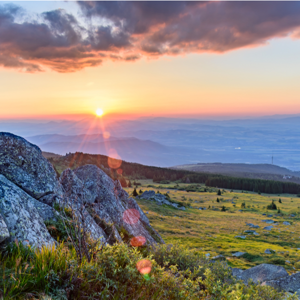 hiking Vitosha Mountain in sofia at sunset