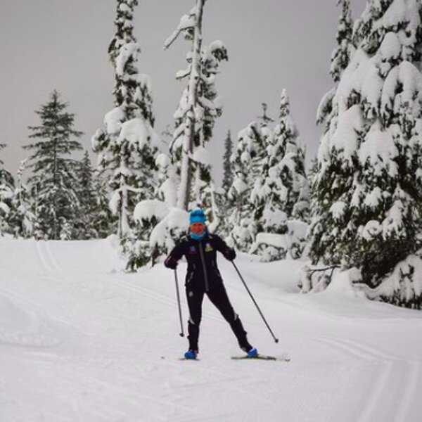 person skiing at ski resort in alaska