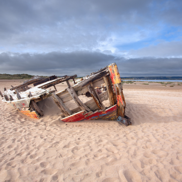 shipwreck on a devon beach