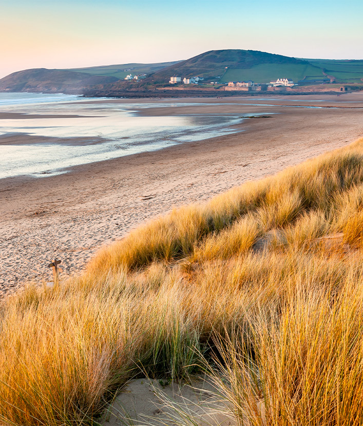 Sunset on the beautiful beach at Croyde on the North Devon Coast England UK