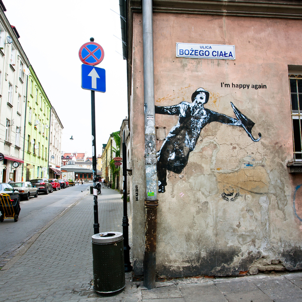 piece of street art in krakow's jewish quarter