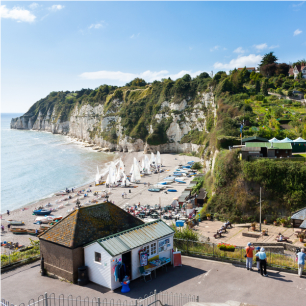 view of beer beach and cliffs in devon