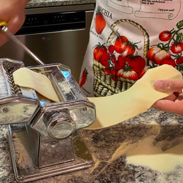 making pasta at a class on amalfi coast