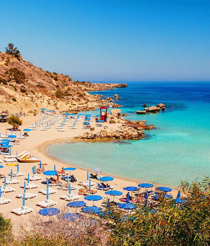 Beautiful landscape near of Nissi beach and Cavo Greco in Ayia Napa, Cyprus island, Mediterranean Sea.