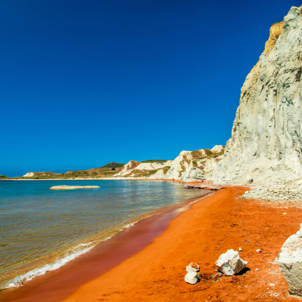 red sand beach kefalonia