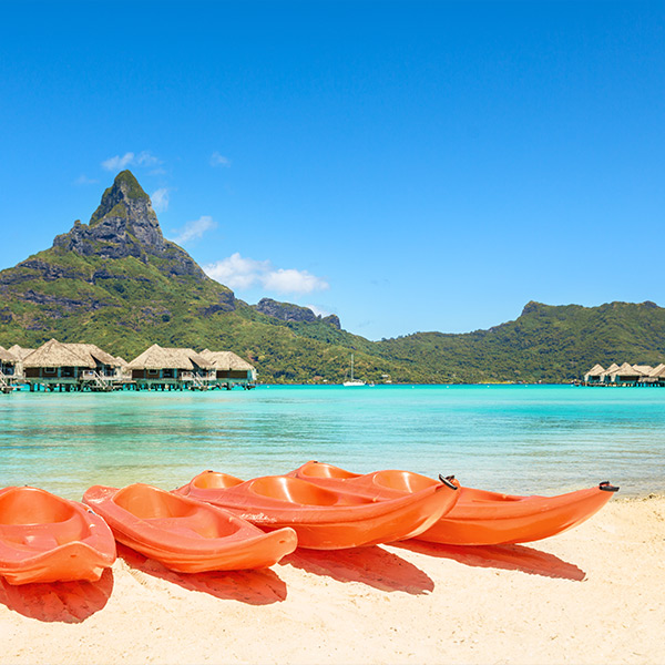 Orange kayaks in Bora Bora