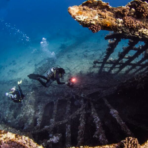 diving at a shipwreck in hurghada