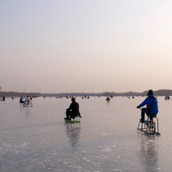 riding ice bikes in beijing