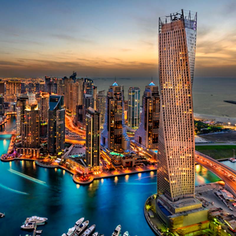 Dubai night time view cityscape