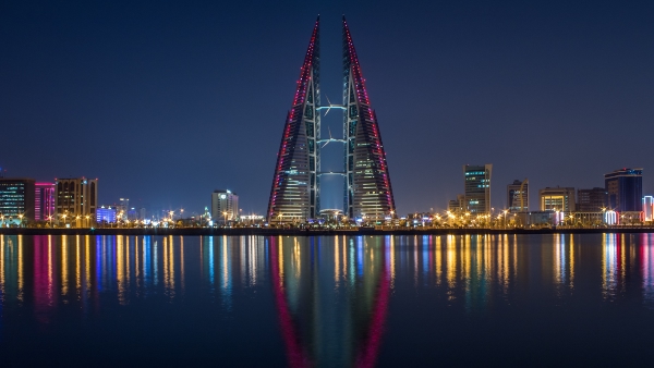 night time shot of Bahrain reflective