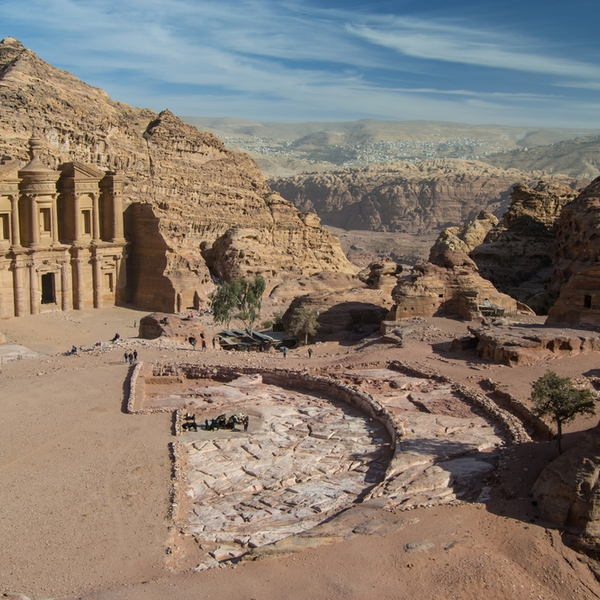 view of petra and surrounding hills