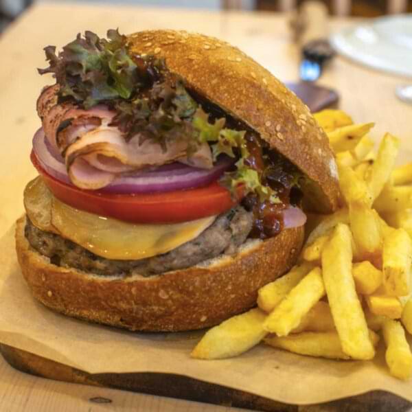 burger and fries in athens