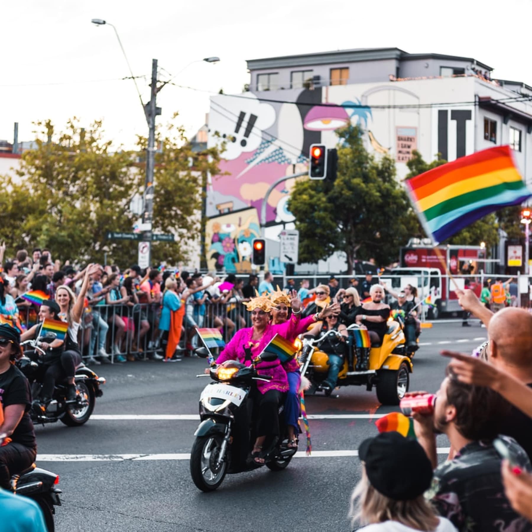 Motocyclists waving on Mardi Gras in New Orleans