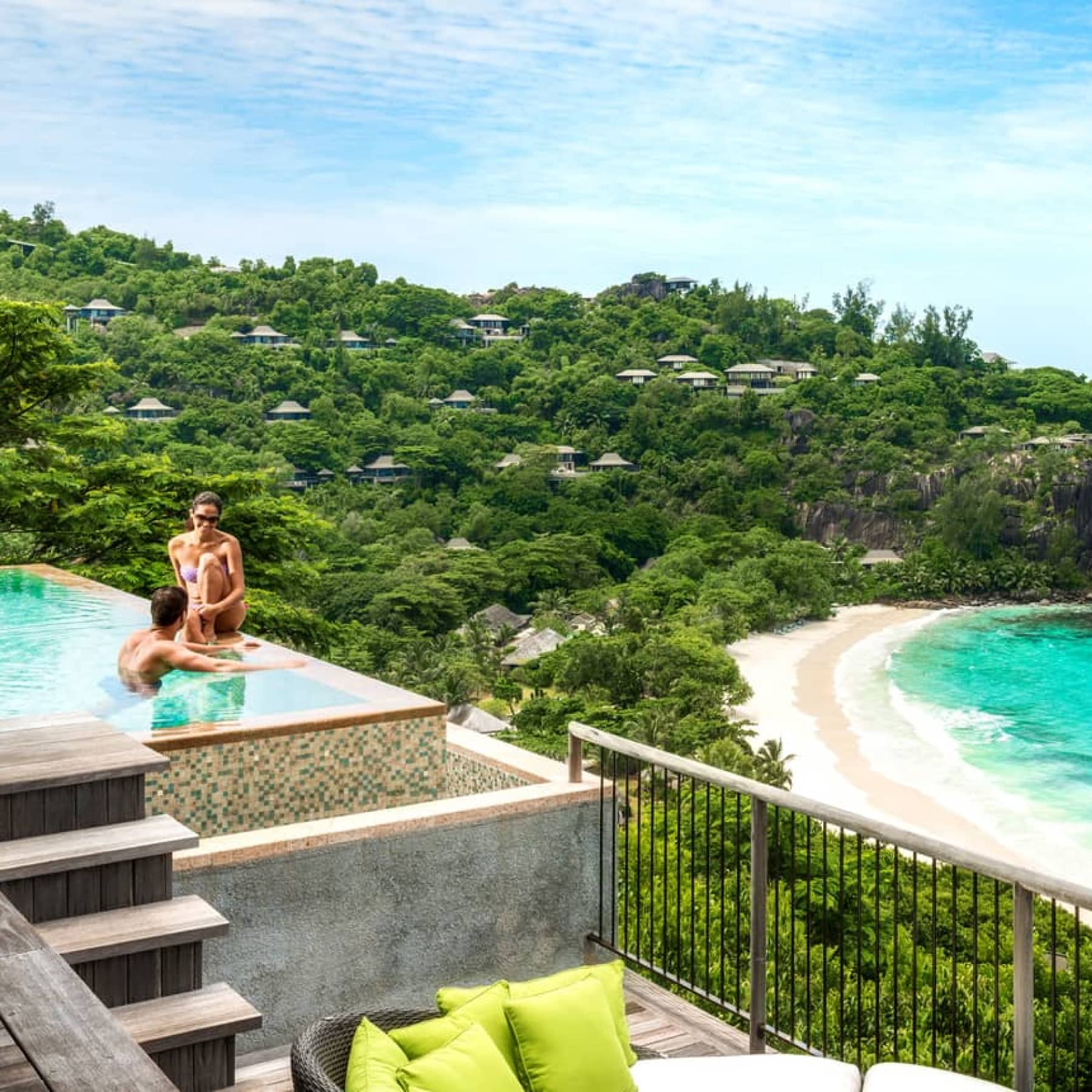 The incredible pool view at the Four Seasons Resort in the Seychelles