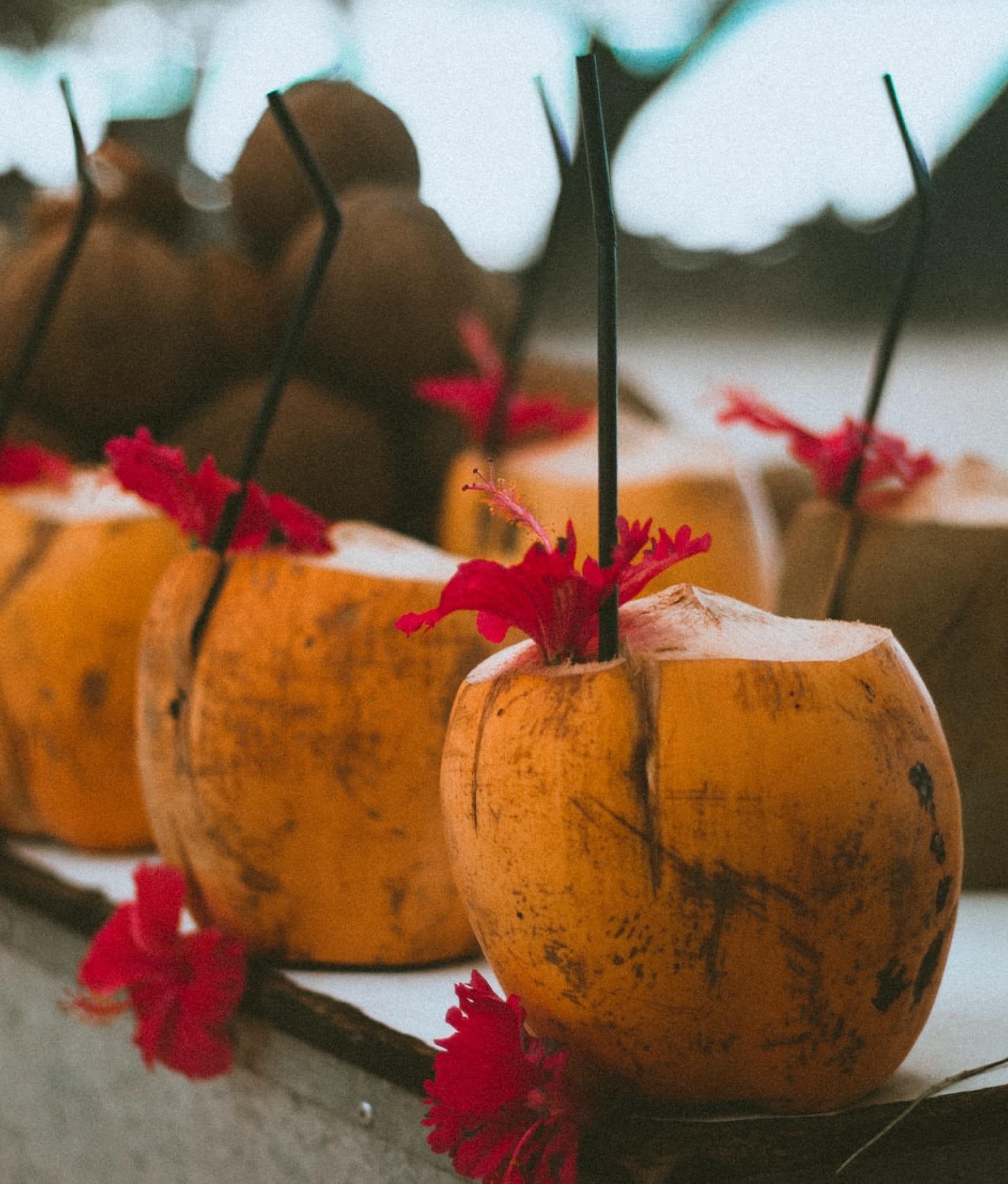 Cocktails with floral decorations in the Seychelles