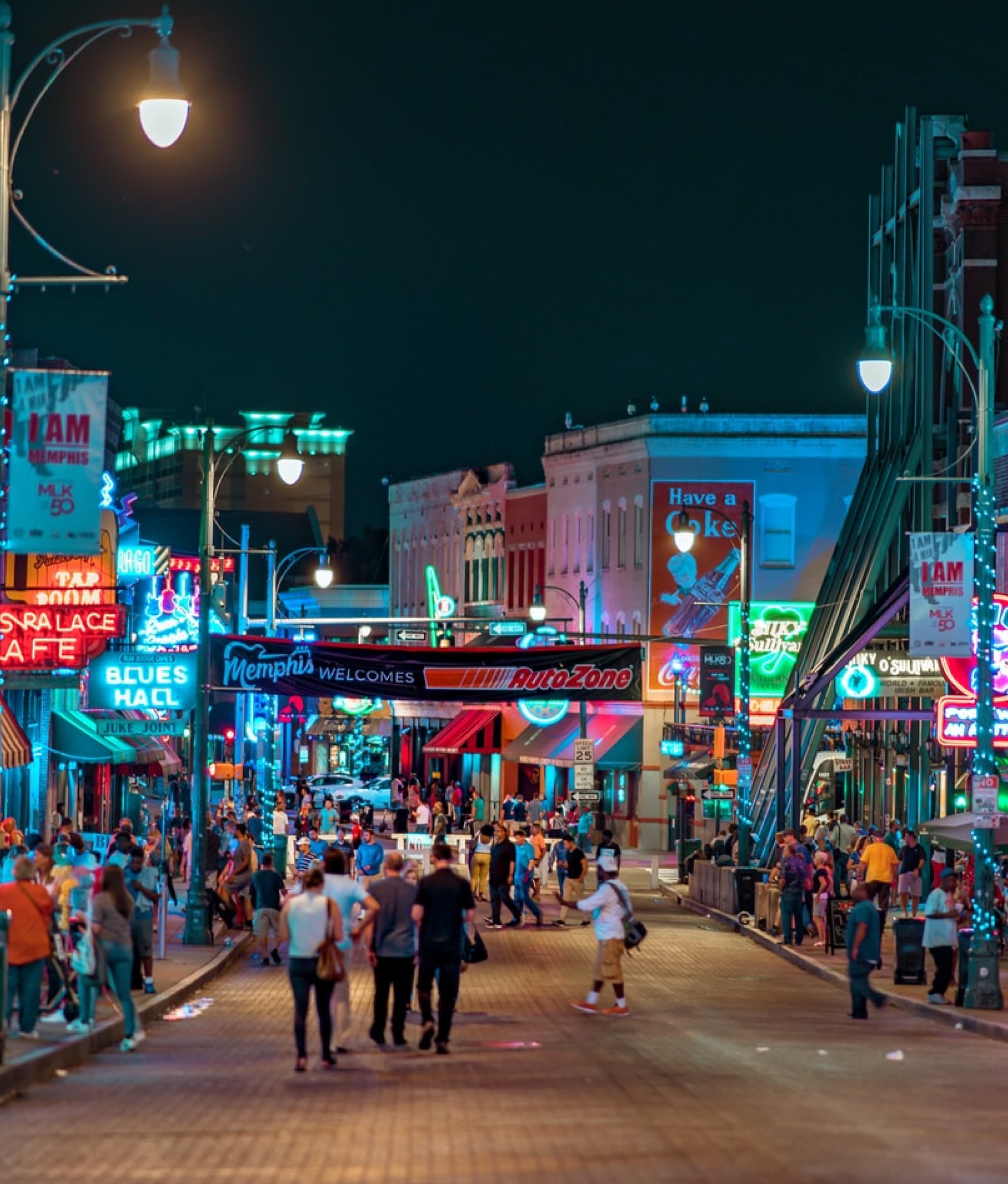 Neon lit Memphis strip